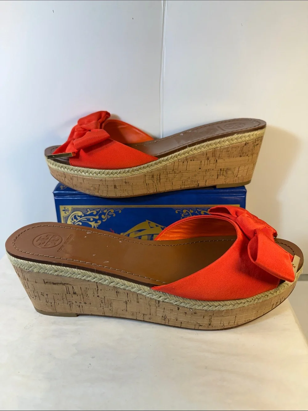 Tory Burch Red Bow Cork Wedge Slide Sandals - Women's
